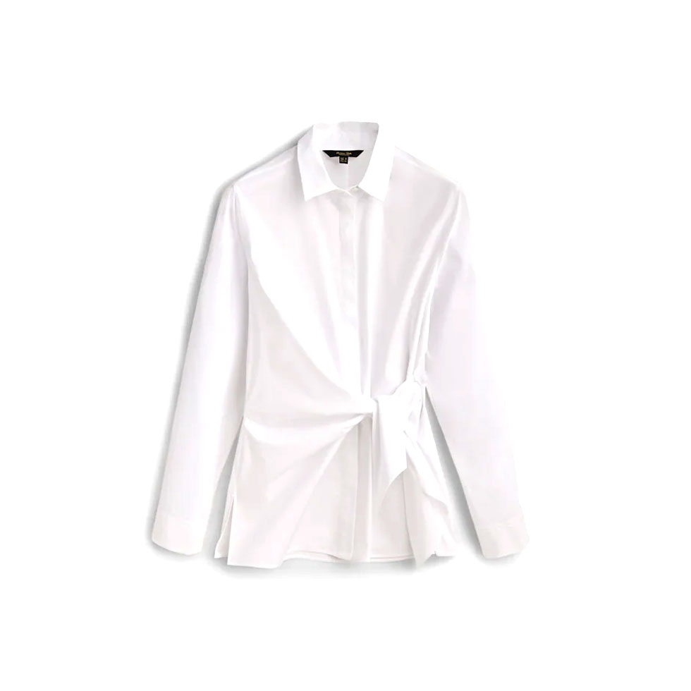 Λευκό πουκάμισο από ποπλίνα με λεπτομέρεια κόμπο